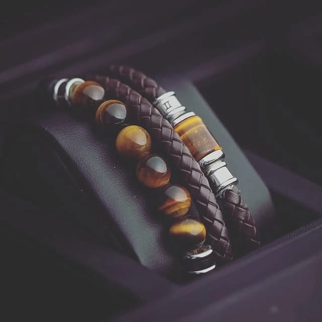 Bracelets pour homme en cuir et perles naturelles - Bijouterie Degeye